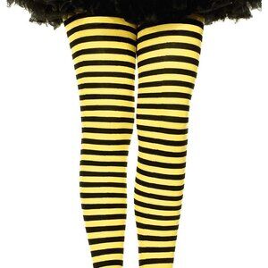 New in Package Claire's Black & Yellow Striped FOOTLESS Tights S/M